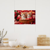 Schattige Kittens in een Strooien Mand Poster (Keuken)