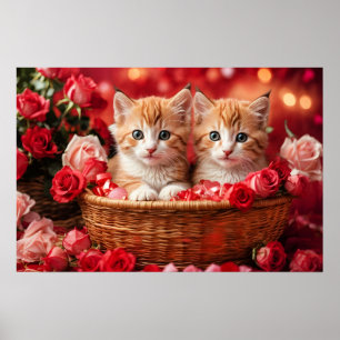 Schattige Kittens in een Strooien Mand Poster