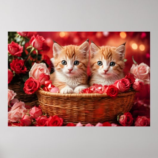 Schattige Kittens in een Strooien Mand Poster (Voorkant)