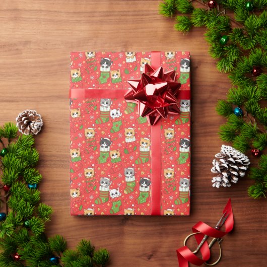 Schattige Kittens in Kerstsokken Cadeaupapier (Feestdagen Geschenken)