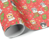 Schattige Kittens in Kerstsokken Cadeaupapier (Rol Hoek)