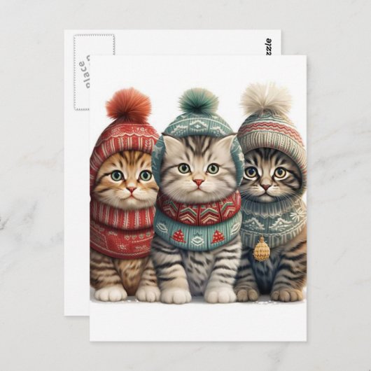Schattige Kittens in Winterkleding AI Art Briefkaart (Voorkant / Achterkant)