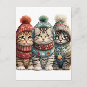 Schattige Kittens in Winterkleding AI Art Briefkaart