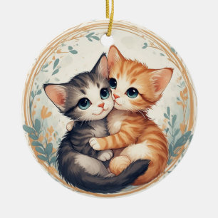 Schattige Kittens Knuffelen Samen Keramisch Ornament