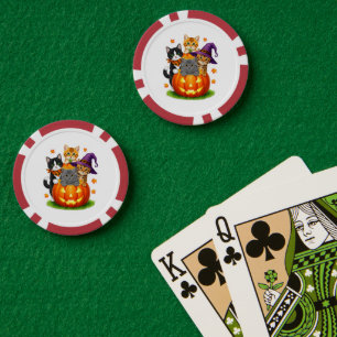Schattige Kittens Pompoen Halloween Griezelseizoen Poker Chips