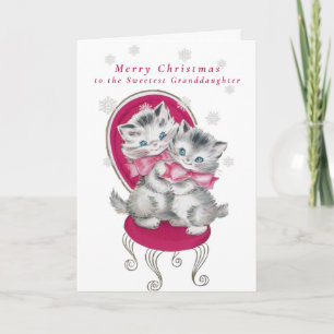 Schattige Kittens Roze Strik Kerstsneeuwvlokken Kaart
