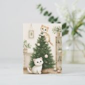 Schattige Kittens Spelen met Kerstboom Feestdagenkaart (Staand voorkant)