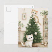 Schattige Kittens Spelen met Kerstboom Feestdagenkaart (Voorkant / Achterkant)