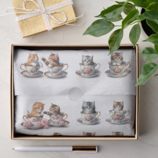 Schattige Kittens zitten in theekopjes Tissuepapier (Geschenk)