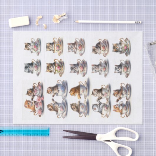 Schattige Kittens zitten in theekopjes Tissuepapier (Craft)