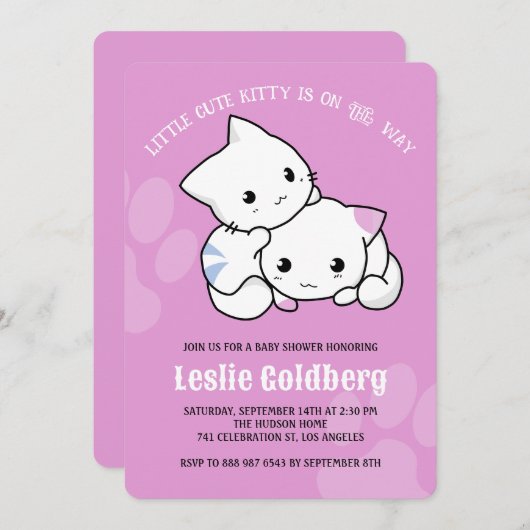 Schattige Kitty Cat Baby shower Kaart (Voorkant / Achterkant)