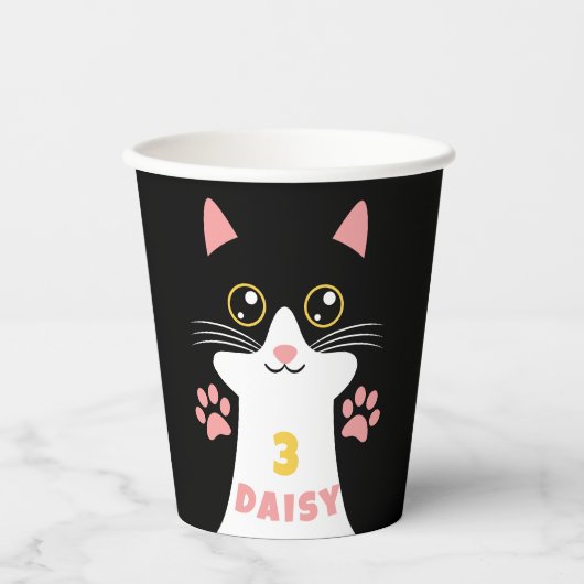 Schattige Kitty Cat Kind's Verjaardagsfeest Papieren Bekers (Voorkant)
