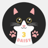 Schattige Kitty Cat Kind's Verjaardagsfeest Ronde Sticker (Voorkant)