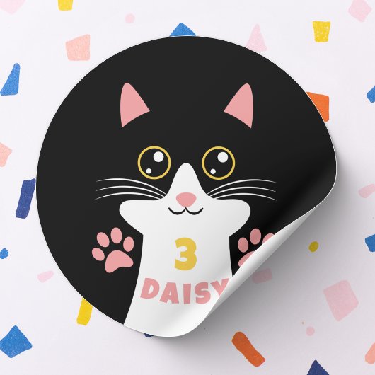 Schattige Kitty Cat Kind's Verjaardagsfeest Ronde Sticker