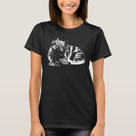 Schattige Kitty Cat - lijnen silhouet 2 T-shirt (Voorkant)