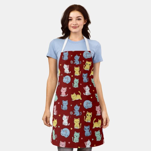 Schattige Kitty Cat Pattern Schort (Gedragen)