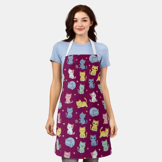 Schattige Kitty Cat Pattern Schort (Gedragen)