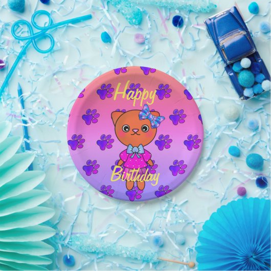 Schattige Kitty Cat Verjaardag regenboog Papieren Bordje (Feest)