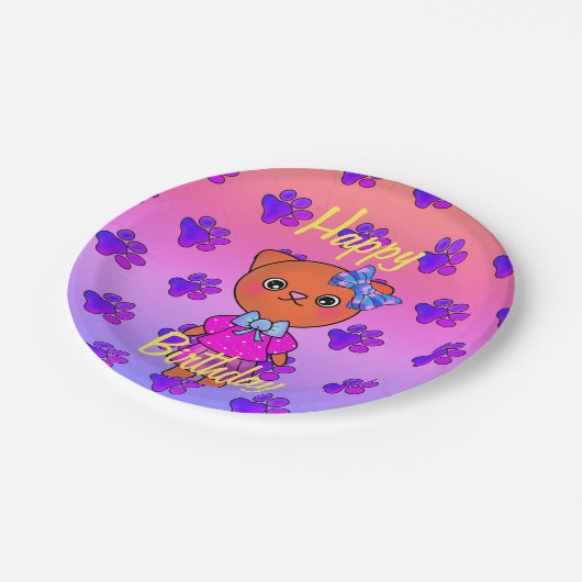 Schattige Kitty Cat Verjaardag regenboog Papieren Bordje