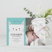 Schattige Kitty Kat Baby Foto Jongen Geboorte Aankondiging (Staand voorkant)