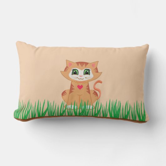 Schattige Kitty Kat Cartoon & Plant Kussen (Voorkant)