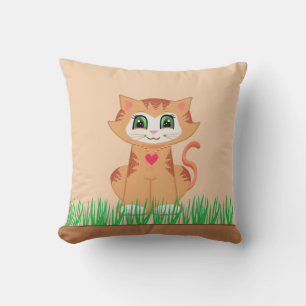 Schattige Kitty Kat Cartoon & Plant Kussen