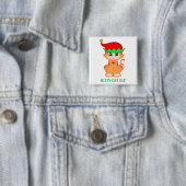 Schattige Kitty Kat Elf Kerstmis Vierkante Button 5,1 Cm (In situ)