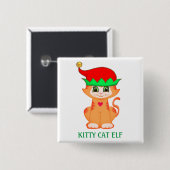 Schattige Kitty Kat Elf Kerstmis Vierkante Button 5,1 Cm (Voorkant /achterkant)