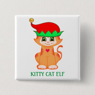 Schattige Kitty Kat Elf Kerstmis Vierkante Button 5,1 Cm