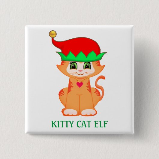 Schattige Kitty Kat Elf Kerstmis Vierkante Button 5,1 Cm (Voorkant)