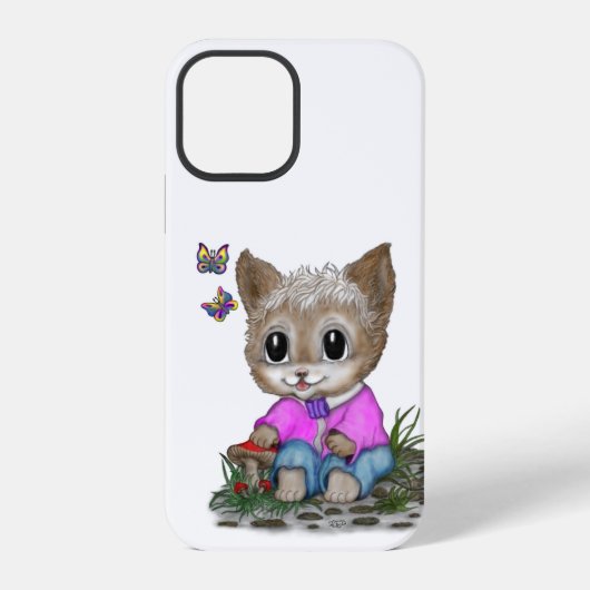 Schattige Kitty Kat en Vlinder iPhone Hoesje (Achterkant)