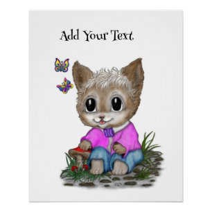 Schattige Kitty Kat en Vlinder Perfect Poster