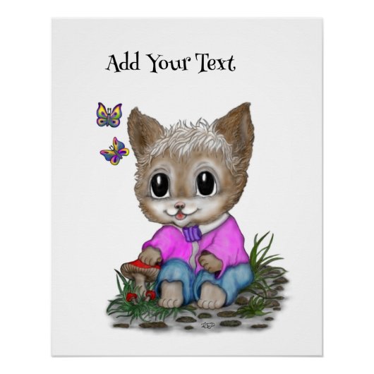 Schattige Kitty Kat en Vlinder Perfect Poster (Voorkant)