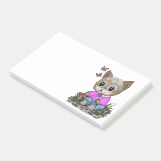 Schattige Kitty Kat en Vlinder Post-it® Notes (Schuin)