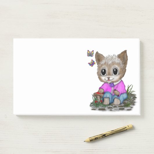 Schattige Kitty Kat en Vlinder Post-it® Notes (Op bureau)