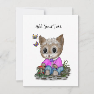 Schattige Kitty Kat en Vlinder RSVP Kaartje