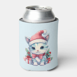 Schattige Kitty Kat in een Kerstmannenhoed Kerstmi Blikjeskoeler