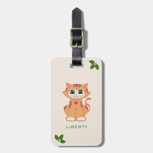 Schattige Kitty Kat & Laurierbladeren Bagagelabel (Voorkant verticaal)