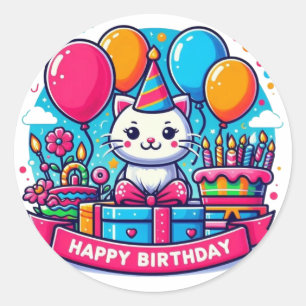 Schattige Kitty Kat Verjaardag Ronde Sticker