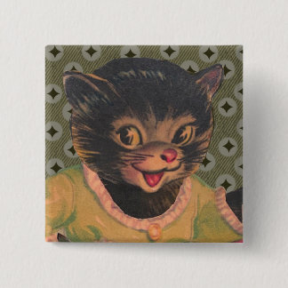 Schattige Kitty Kat Vintage Dierenfoto's Zwarte Ka Vierkante Button 5,1 Cm