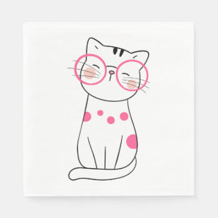 Schattige Kitty Nerd Roze Kattenkop Cartoon Kat F Servet