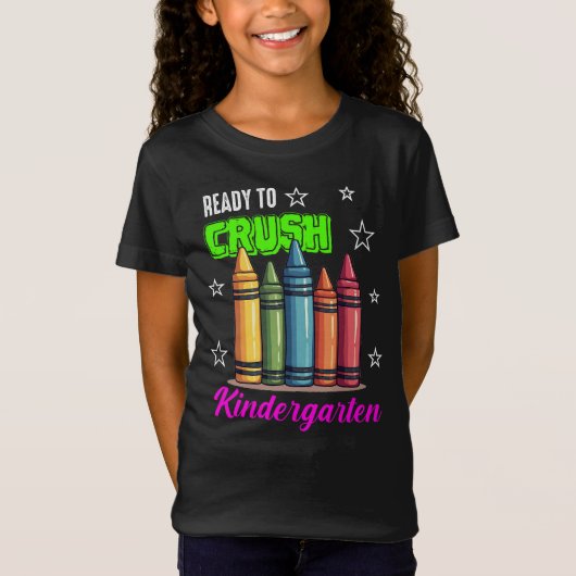 Schattige Klaar om te Crush Kindergarten Crayons T T-shirt (Voorkant)