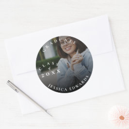 Schattige klas van 2026 foto afstudeeraankondiging ronde sticker