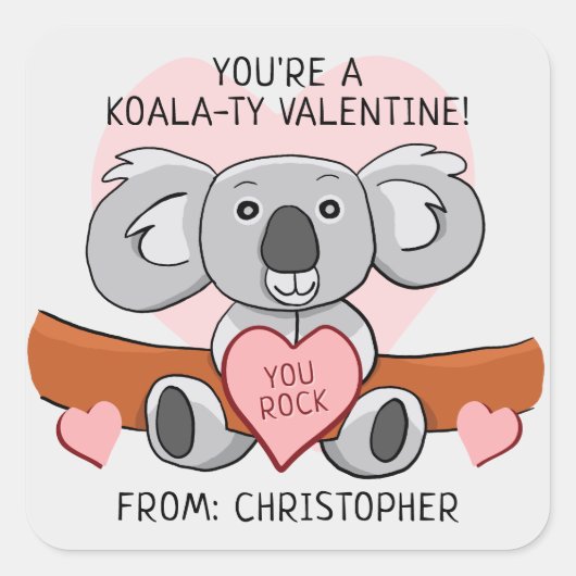 Schattige Klaslokaal Valentijn Koala Vierkante Sticker (Voorkant)
