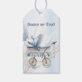 Schattige Klassieke Babywagen Blauwe Bloemenpracht Cadeaulabel