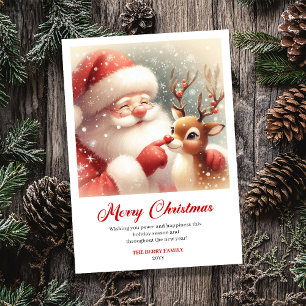 Schattige Klassieke Kerstman Met Rudolph Vakantie Feestdagenkaart