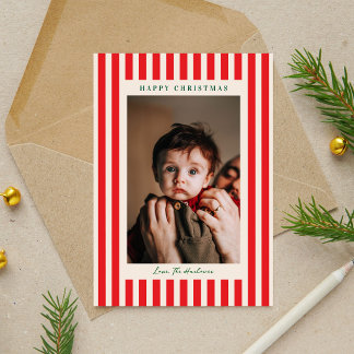 Schattige Klassieke Rode Streep Foto Kerstvakantie Feestdagenkaart