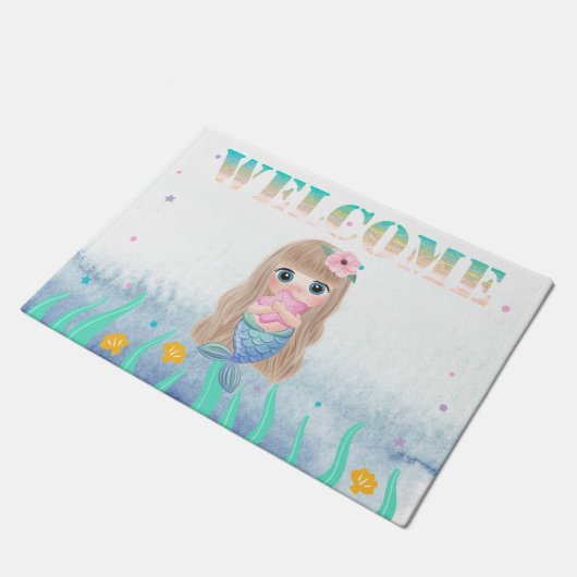 Schattige klauwhuikerzeemeermin, zeeschelpen deurmat (Schuin)