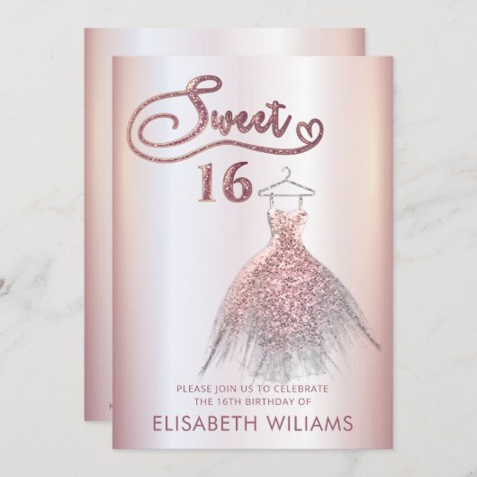 Schattige kleding voor roos gouden glitterij kaart (Voorkant / Achterkant)