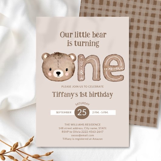 Schattige klein Beer 1e verjaardagsuitnodiging – N Kaart